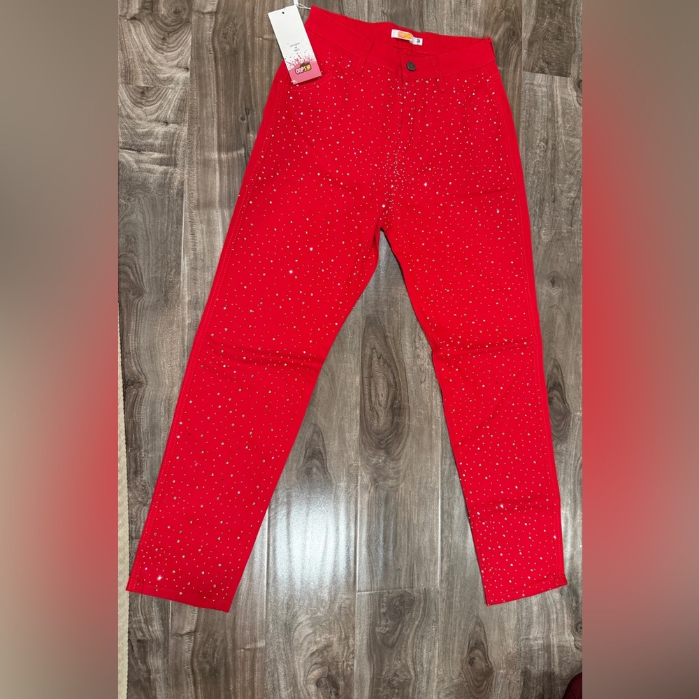 Oops!!! Red Rhinestone Pants – Size M (NWT)